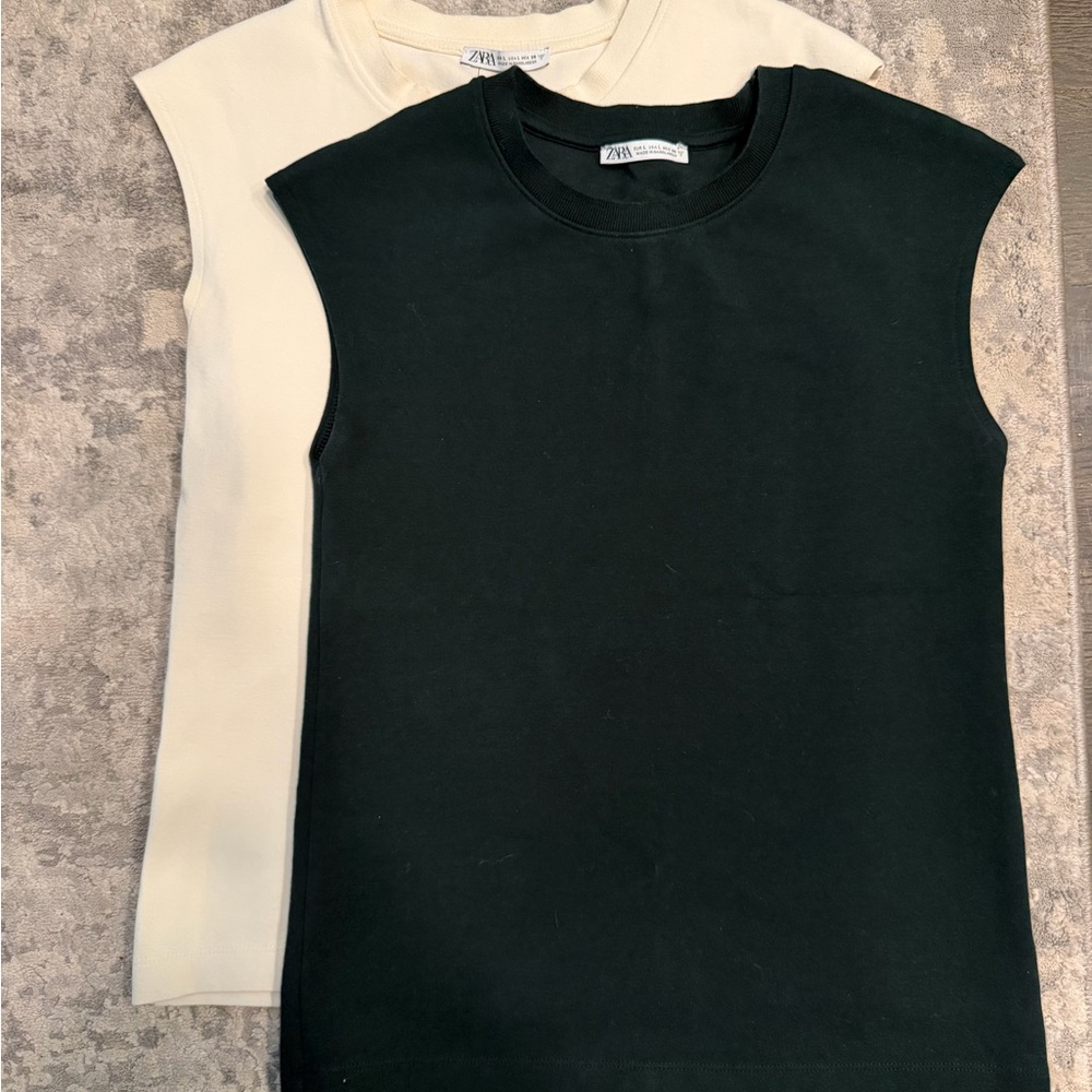 2 Zara Sleeveless Tee — Black and Cream